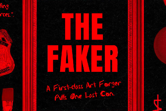 Image for The Faker article with a red title text on a black background and a red picture frame and art supplies